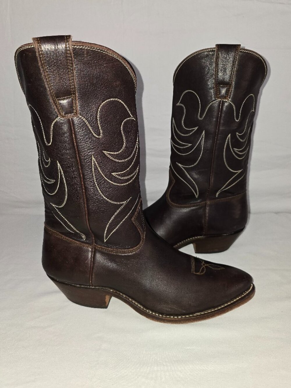 Vintage Stewart 1977 Brown Leather Handmade Cowboy Boots Western Men’s Size 8 EE